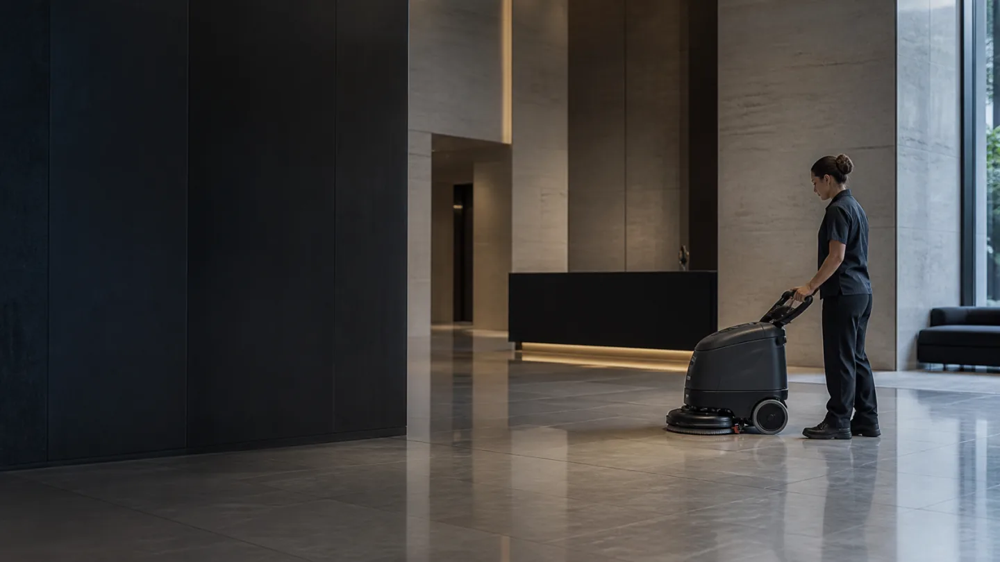 Professionelle Reinigung einer hochwertigen Geschäftslobby